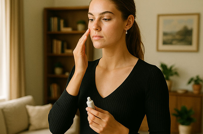 Girl applying medicine