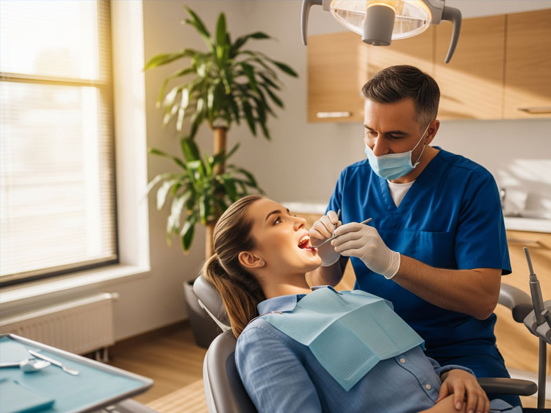 Girl having teeth checked